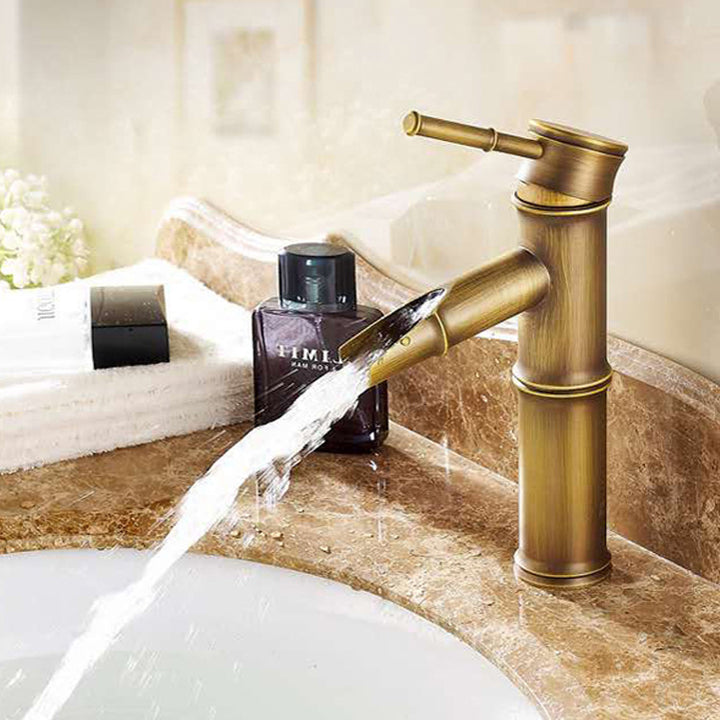 Retro bamboo hot and cold wash basin faucet