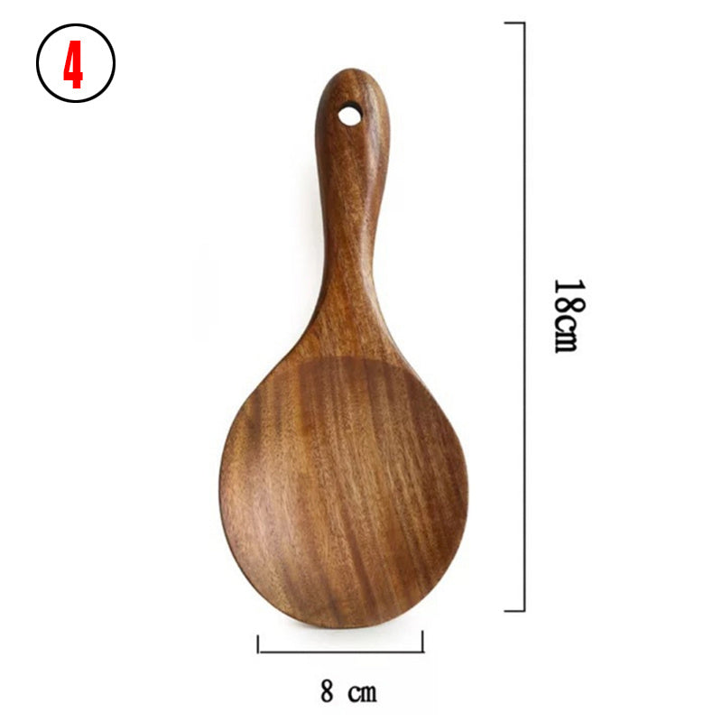 Vaisselle en bois naturel de teck de Thaïlande Cuillère Louche Turner Longue passoire à riz Écumoire à soupe Cuillères de cuisine Scoop Ensemble d'outils de cuisine