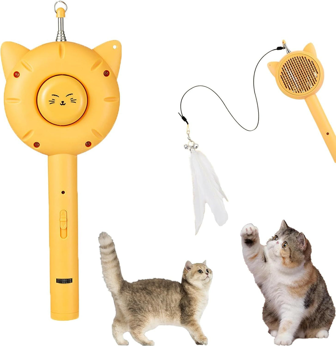 Cat Brush Toy 5-in-1 Interactive Cat Toys Retractable Cat-Teasing Wand Pet Grooming Self Cleaning Brush  Light Up Cat Toy With Five Light Patterns