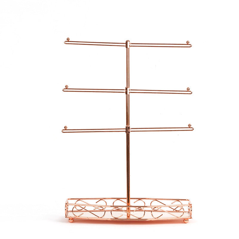 Rose Gold 3-Tier T-shaped Jewelry Display Storage Rack