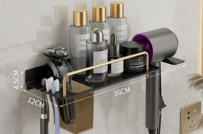 Hair Dryer And Toothbrush Holder Integrated Wall-mounted Bathroom Storage Rack