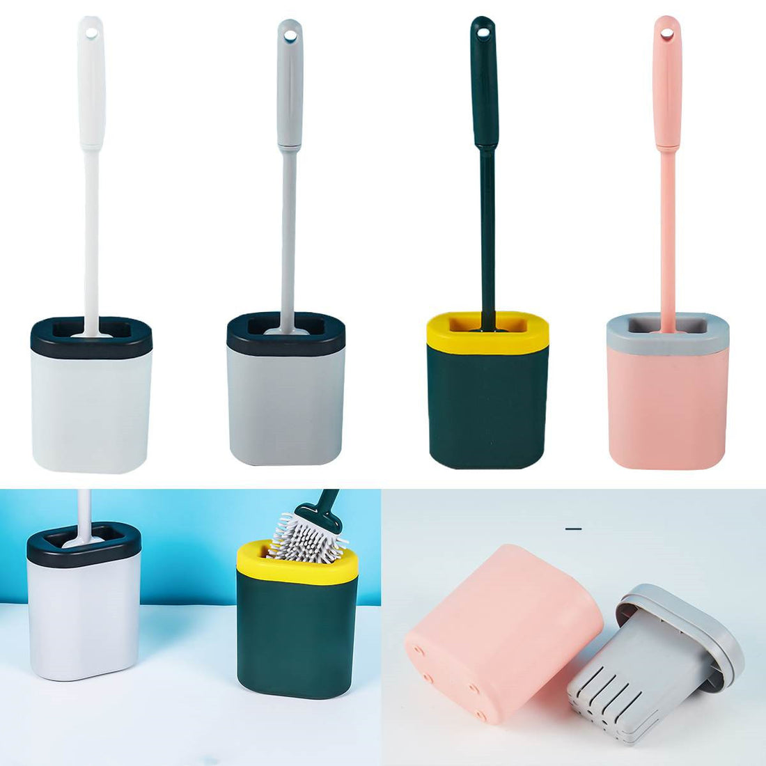 Silicone soft bristled flat head wall-mounted toilet brush