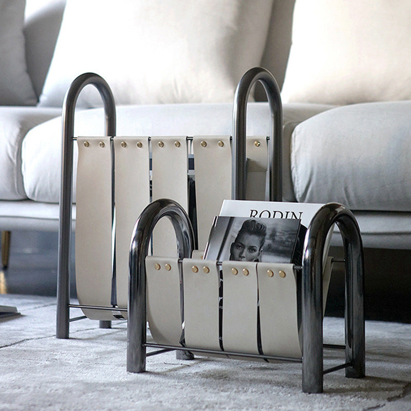 Modern Light Luxury Metal Leather Magazine Rack Home Sample Room Decorations