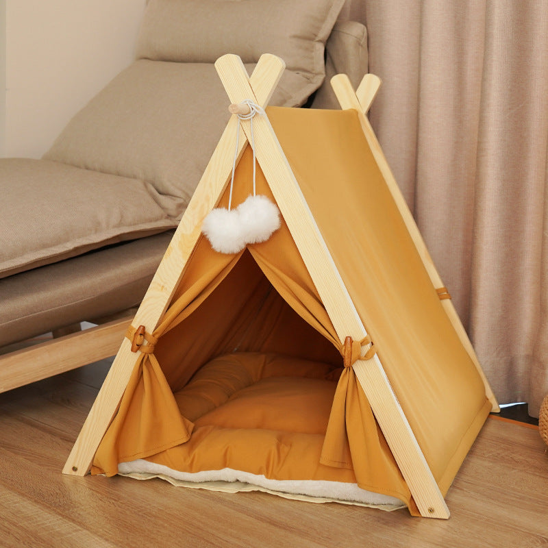 Pet Tent Cat Litter Removable And Washable Striped Canvas Solid Wood