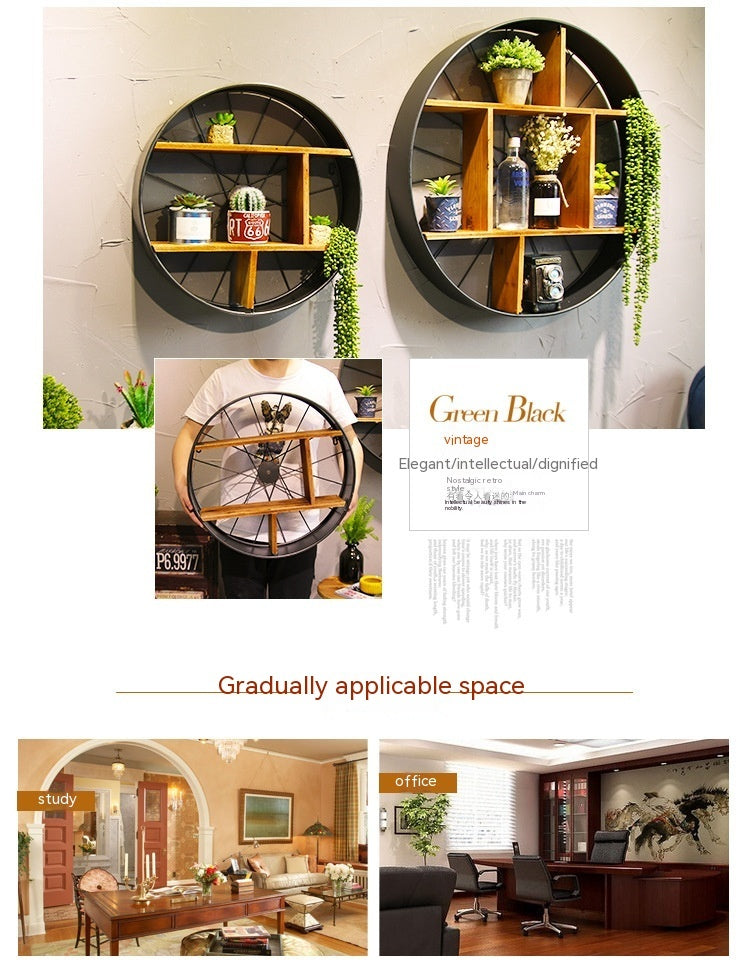 Living Room Wall-mounted Iron Shelf Solid Wood Wall Decorations Round Display Stand