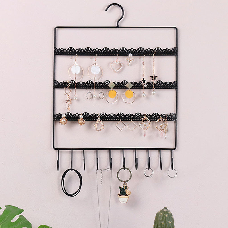 Jewelry Shelf Wrought Iron Wall Hanging Display Earring Necklace Storage Rack