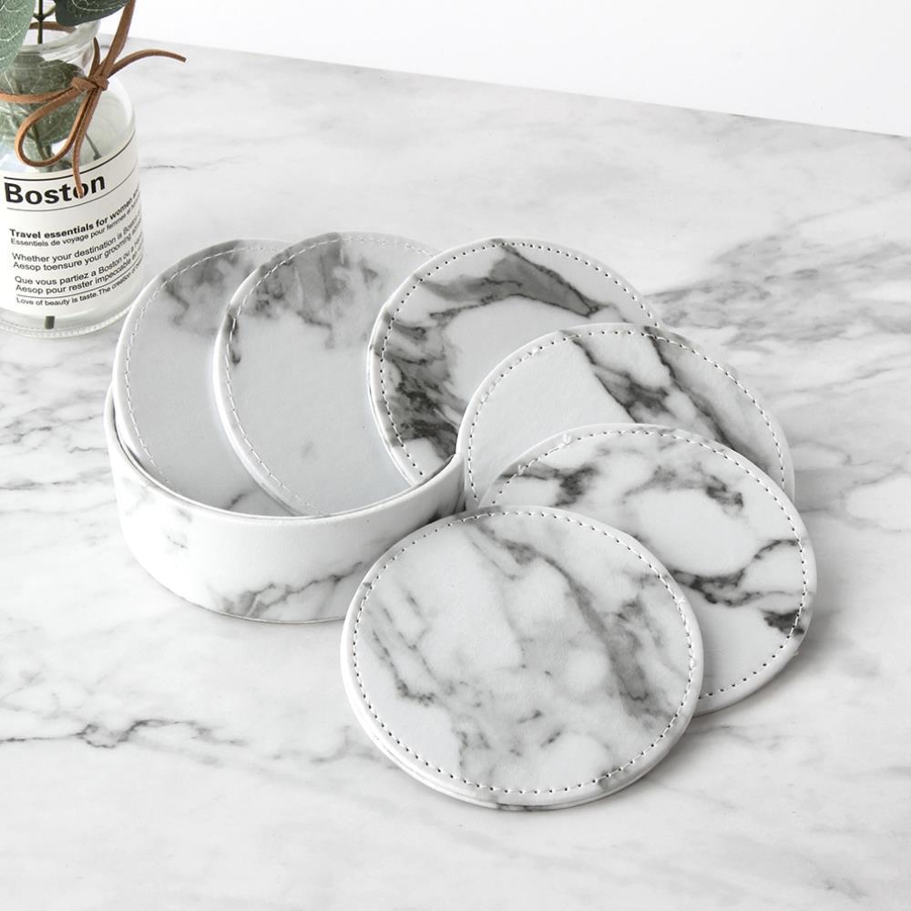 Marbled Leather Anti Scald Coaster Set