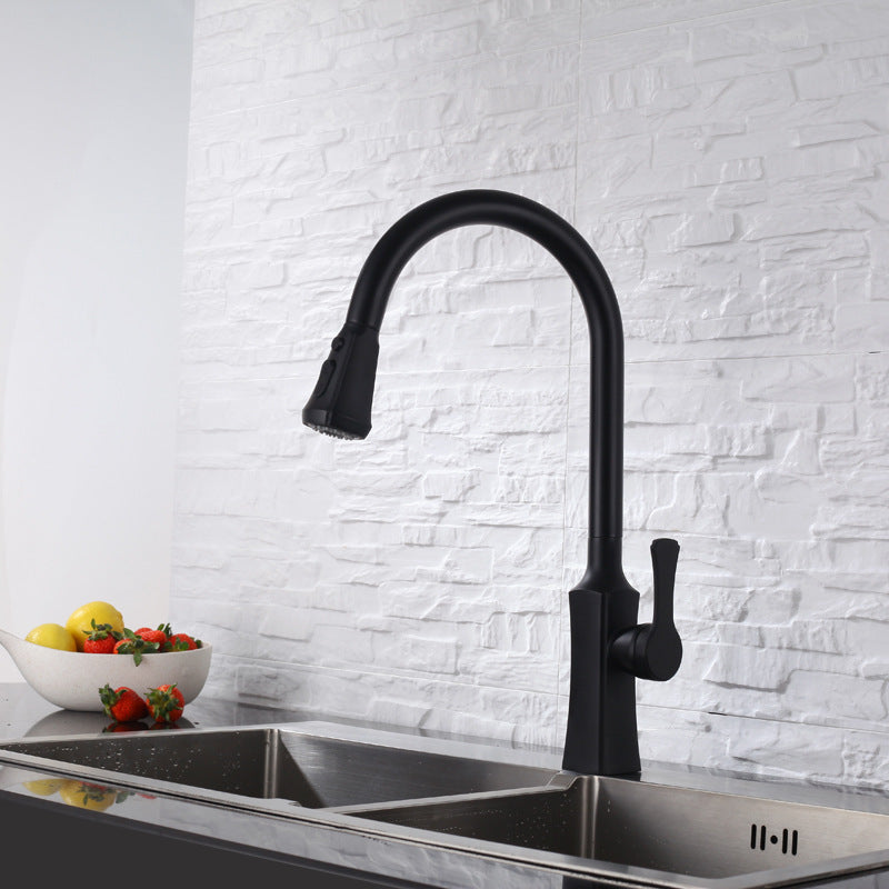 Hot And Cold Kitchen Black Pull-out Rotating Sink Faucet