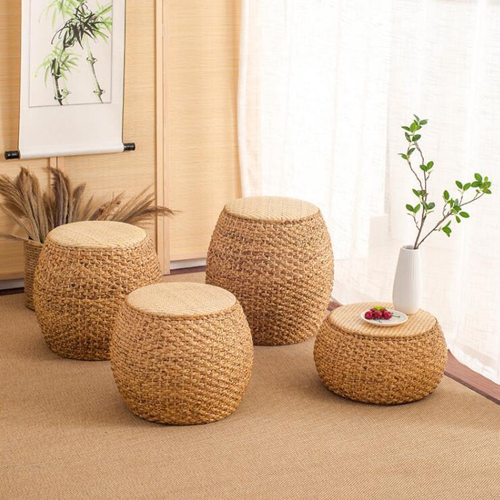 Home Rattan Small Stool Ottoman Footrest Modern Round Foot