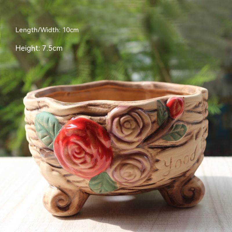 Creative Personality Green Plant Pot Handmade Desktop Breathable Combination Small Ceramic Flower Pot