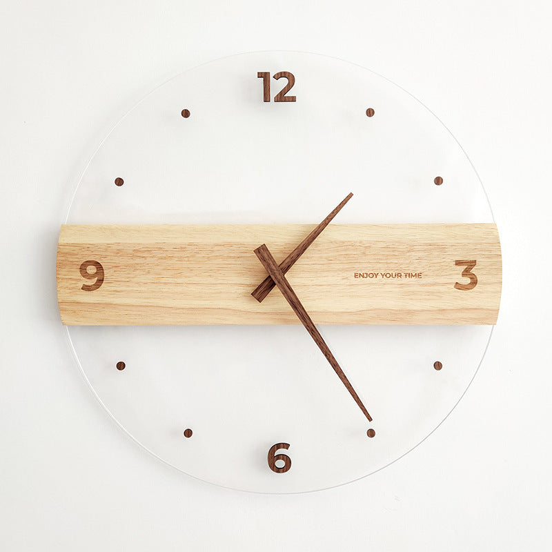 Solid Wood Acrylic Glass Wall Clock Home Living Room Decoration