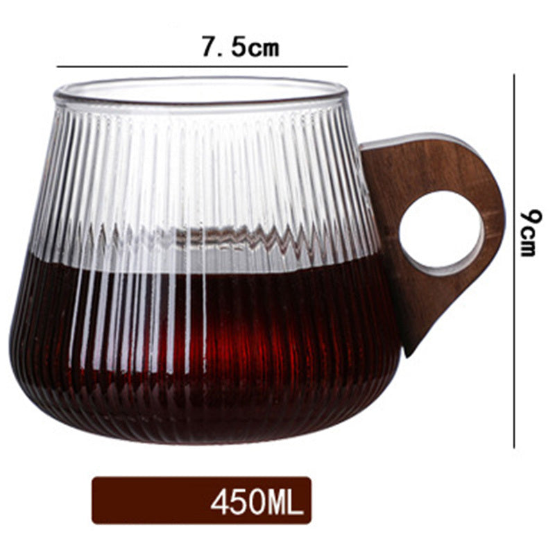 450Ml Italian Style Hanging Ear Glass Coffee Juice Milk Cup With Wooden Handle