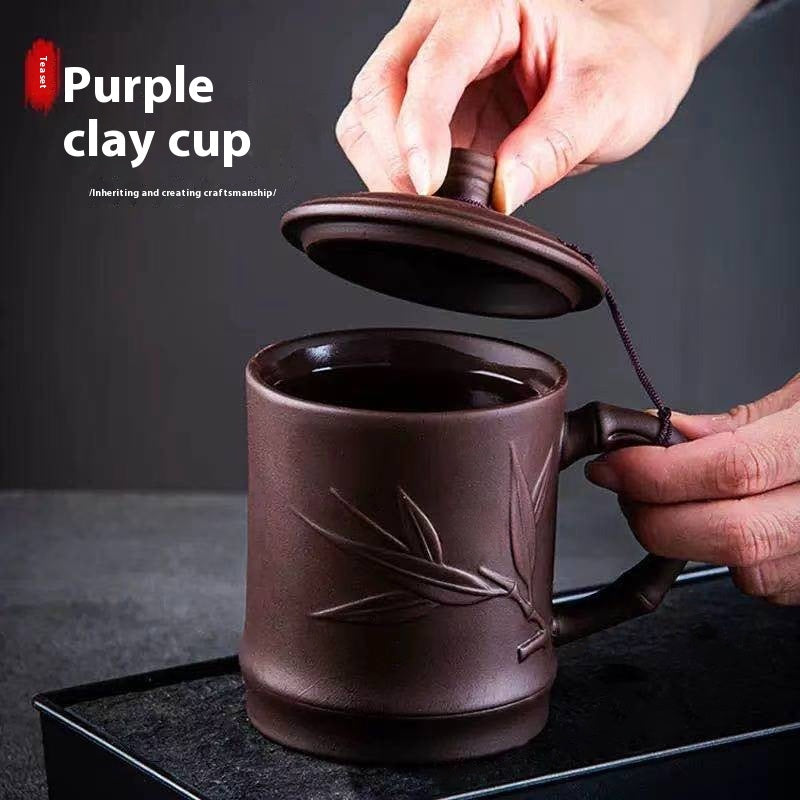 Tasse à thé avec couvercle en argile violette pour la préparation du thé à la maison