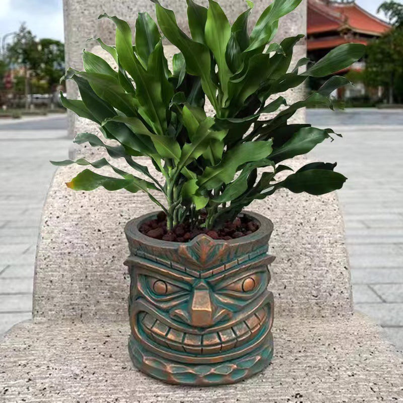 Mask Totem Flower Pot Garden Micro Landscape