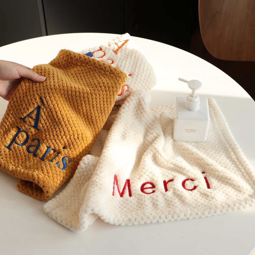 Hanging Letter Embroidery Hand Towel Soft And Absorbent