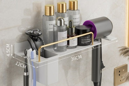 Hair Dryer And Toothbrush Holder Integrated Wall-mounted Bathroom Storage Rack