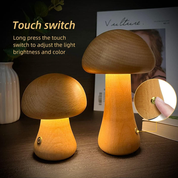 INS Holz Niedlichen Pilz LED Nachtlicht Mit Touch Schalter Nachttisch Lampe Für Schlafzimmer Kinderzimmer Schlafen Nacht Lampen Hause decor