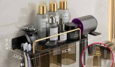 Hair Dryer And Toothbrush Holder Integrated Wall-mounted Bathroom Storage Rack