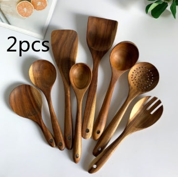 Vaisselle en bois naturel de teck de Thaïlande Cuillère Louche Turner Longue passoire à riz Écumoire à soupe Cuillères de cuisine Scoop Ensemble d'outils de cuisine