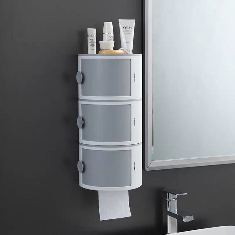 Toilet Household Storage Roll Paper Holder Perforated Free Wall Hanging Rack Multifunctional Laminated Waterproof