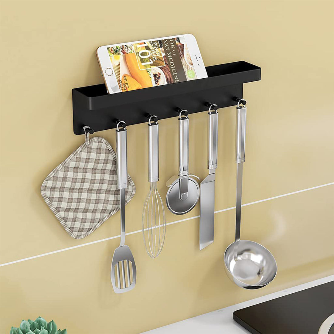 Wall Hanging Key Holder With Shelf  Hook Stainless Steel Storage Rack