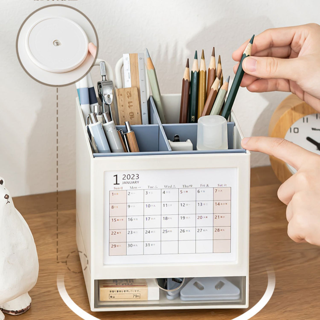 Porte-stylo rotatif multifonctionnel pour bureau, boîte de rangement pour tiroir