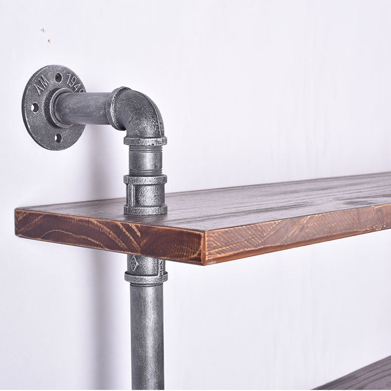 Industrial Style Iron Water Pipe Wall Shelf Flat Partition Solid Wood Bookshelf Display Stand