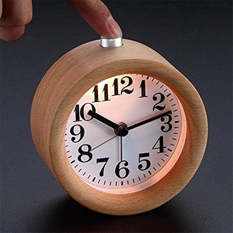 Solid Beech Wood Student Bedside Silent Snooze Alarm Clock