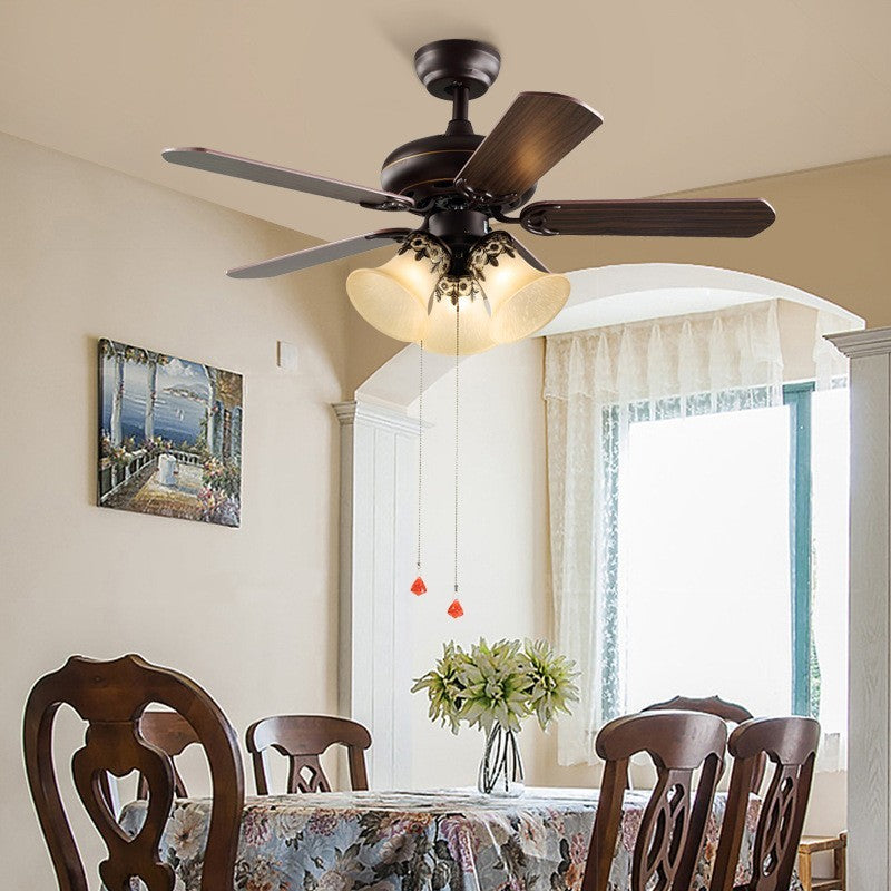 Lustre en forme de ventilateur américain pour salon, feuille de bois