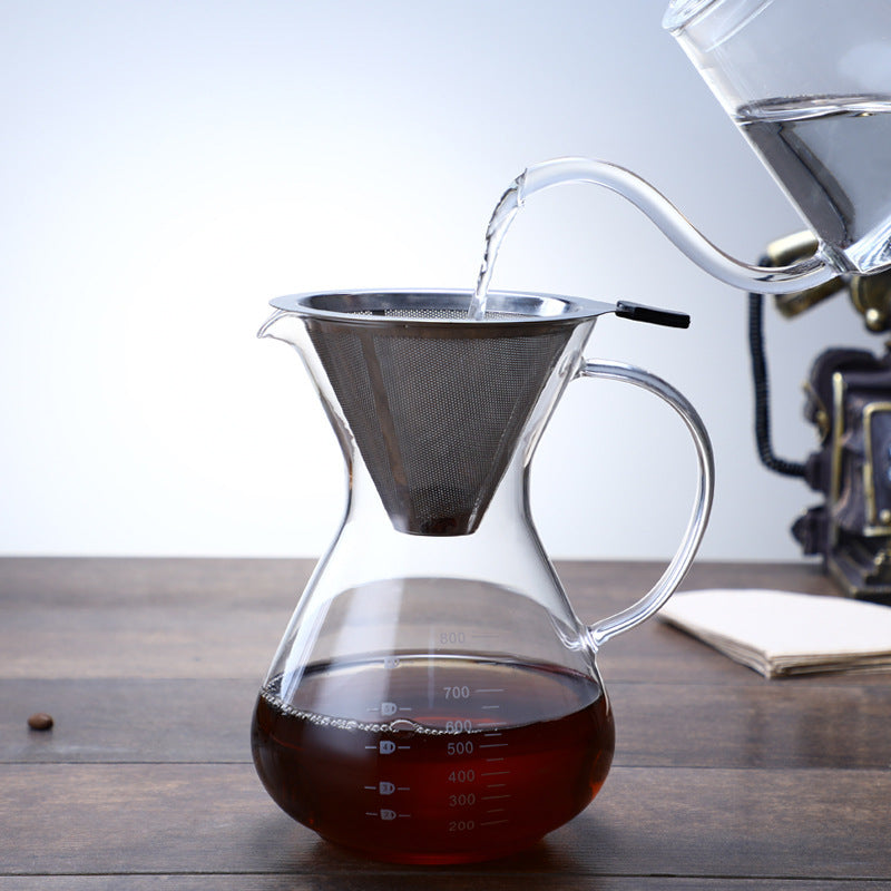 Filtre en verre et acier inoxydable résistant au fer pour cafetière à infusion manuelle