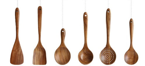 Vaisselle en bois naturel de teck de Thaïlande Cuillère Louche Turner Longue passoire à riz Écumoire à soupe Cuillères de cuisine Scoop Ensemble d'outils de cuisine