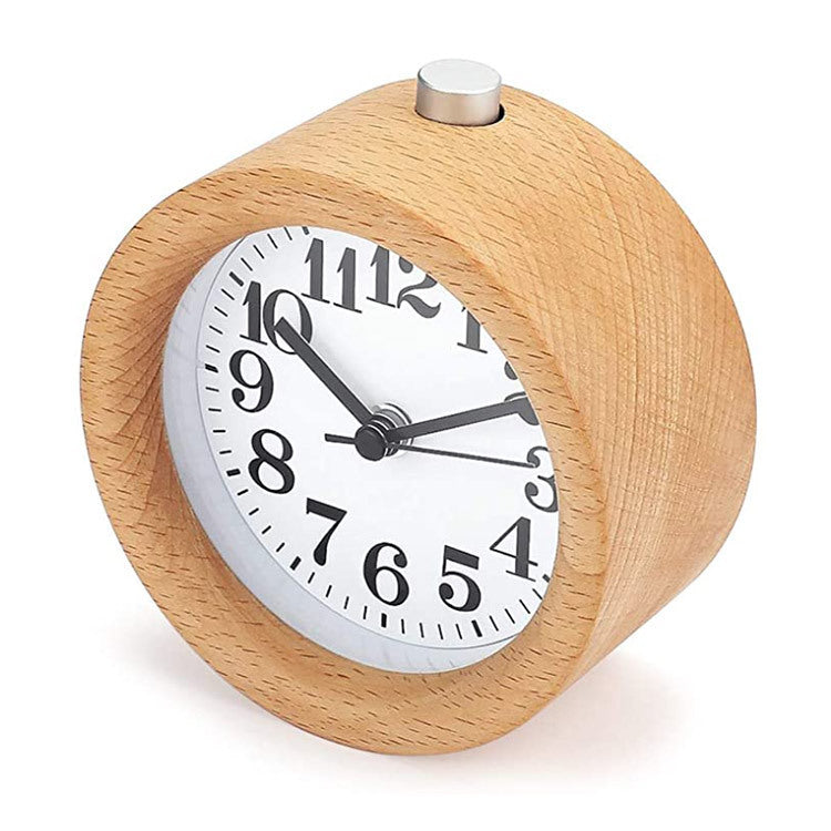 Solid Beech Wood Student Bedside Silent Snooze Alarm Clock