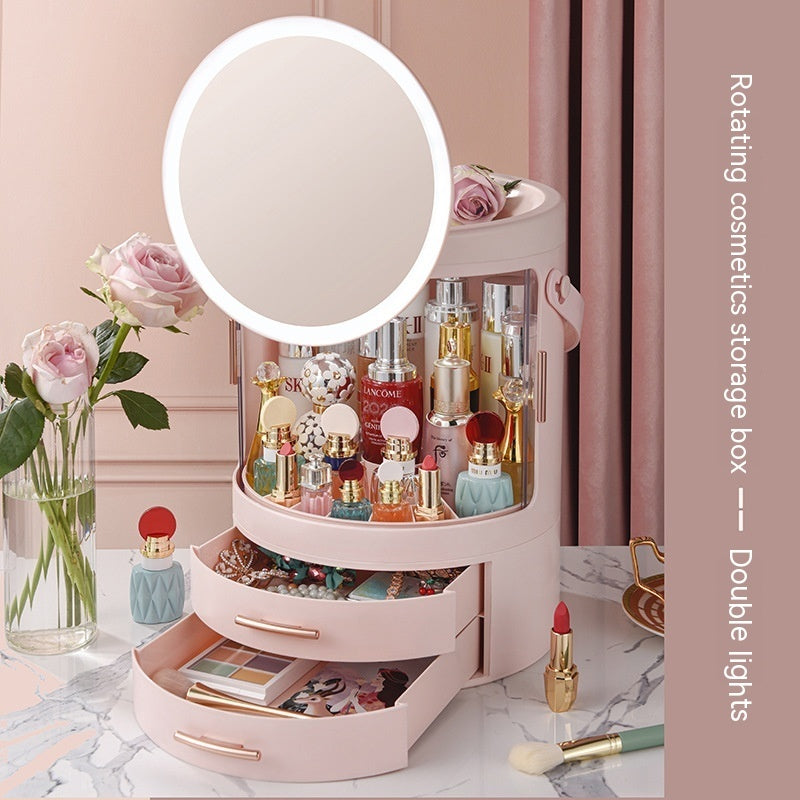 Étagère de rangement rotative de grande capacité intégrée anti-poussière pour cosmétiques avec miroir