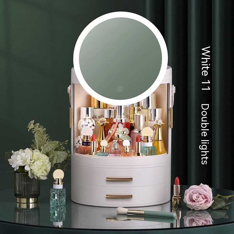 Étagère de rangement rotative de grande capacité intégrée anti-poussière pour cosmétiques avec miroir