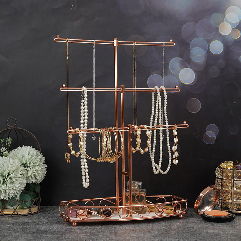 Rose Gold 3-Tier T-shaped Jewelry Display Storage Rack