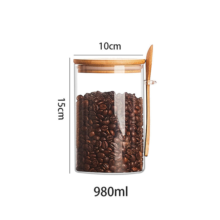 Wood Spoon Glass Storage Tank Set Food Storage