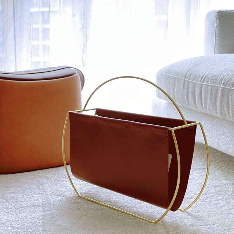 Light Luxury Nordic Modern Metal Leather Magazine Rack