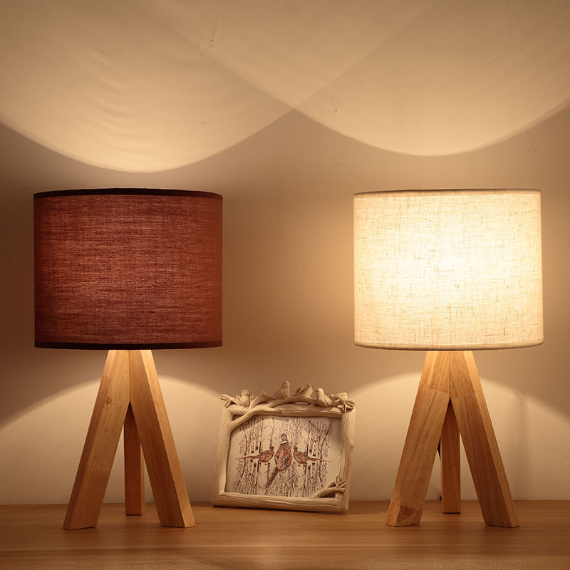 Table Lamp Bedroom Bedside Table Led Night Light Japanese Style Solid Wood Simple And Creative