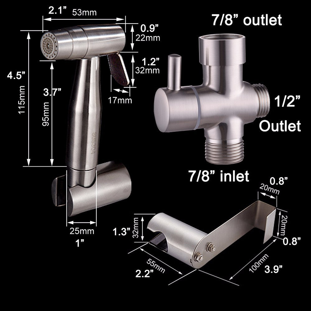 Pulvérisateur de bidet portatif Shattaf de salle de bains en acier inoxydable SUS304 Nickel, transforme les toilettes en vaporisateur de bidet