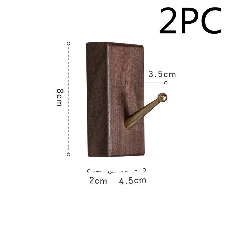 Punch-Free Solid Wood Bathroom Square Glue Hook Walnut Bathroom Wall Coat Hook Bedroom Clothes Hat Wall Hook