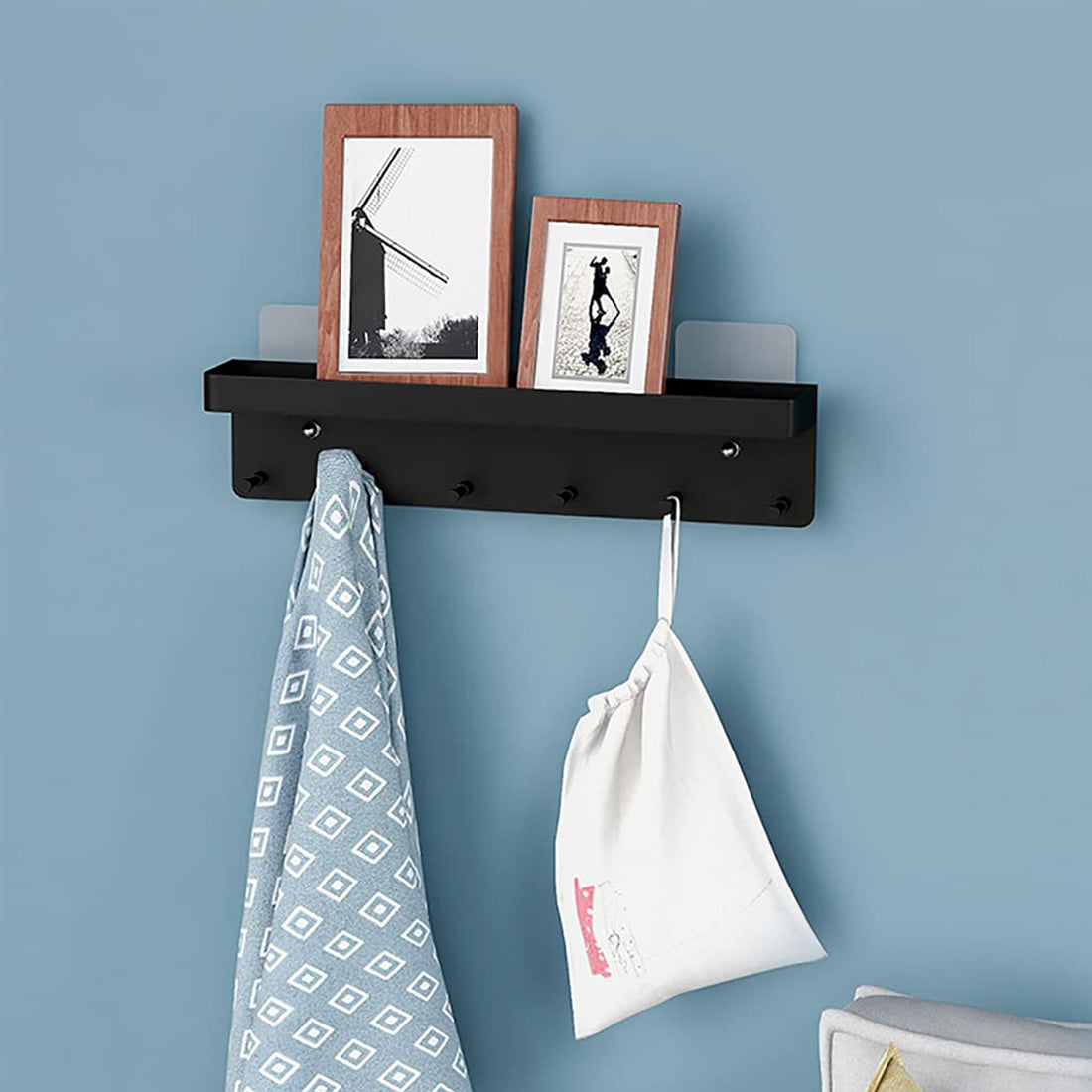 Wall Hanging Key Holder With Shelf  Hook Stainless Steel Storage Rack