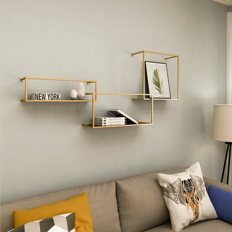 Living Room Bookshelf Wrought Iron Mounted Wall Rack