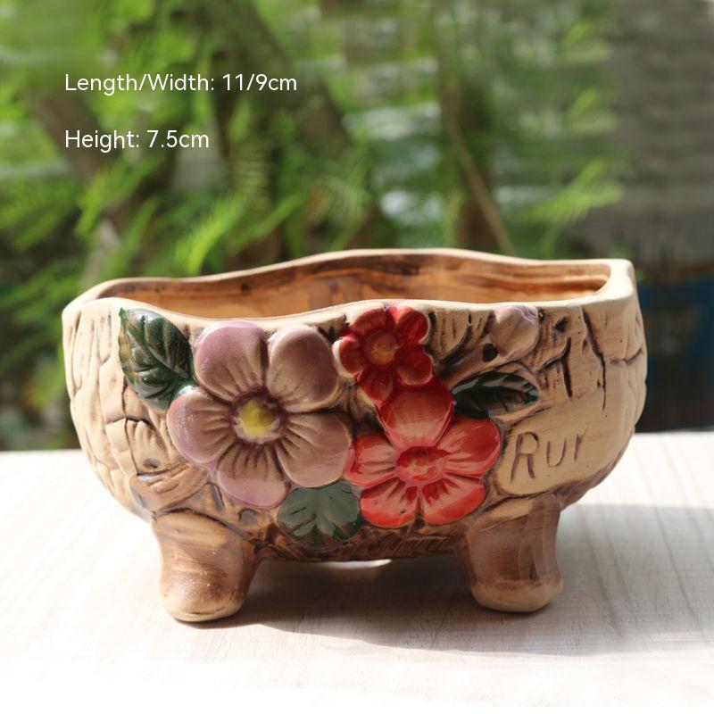 Creative Personality Green Plant Pot Handmade Desktop Breathable Combination Small Ceramic Flower Pot