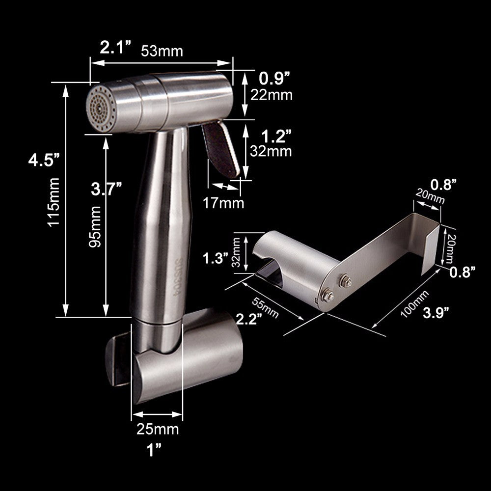 Pulvérisateur de bidet portatif Shattaf de salle de bains en acier inoxydable SUS304 Nickel, transforme les toilettes en vaporisateur de bidet