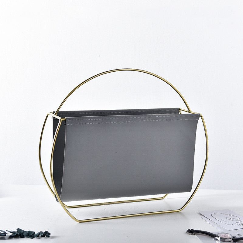 Light Luxury Nordic Modern Metal Leather Magazine Rack