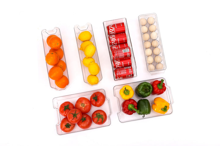 6pcs Refrigerator Organizer Refrigerator Storage Set Plastic Transparent Refrigerator Storage Box Refrigerator Drawer Food Vegetable Beverage Egg Storage