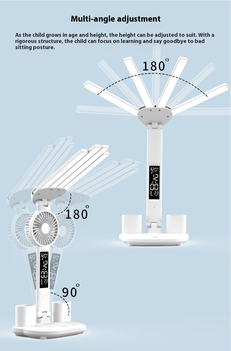 Led Eye Protection Desk Folding Charging Learning 4 Heads Fan Lamp