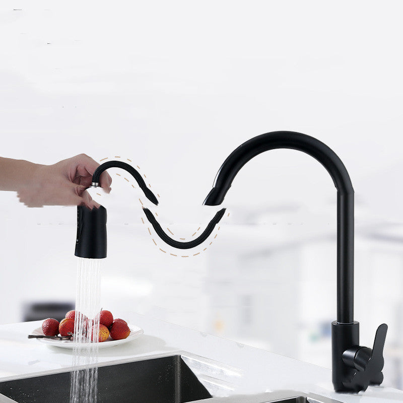 Stainless Steel Black Pull-out Hot And Cold Rotating Telescopic Faucet