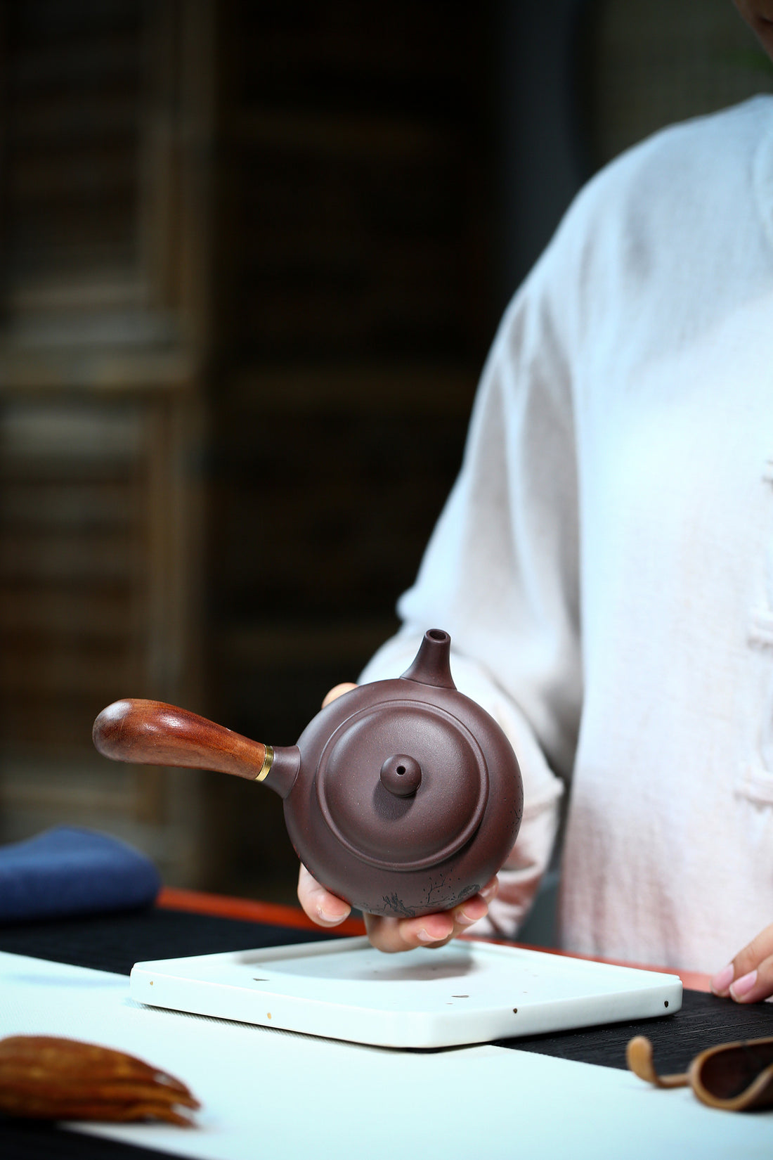 Purple Clay Tea Pot Hand Painted Raw Ore Side Handled Household