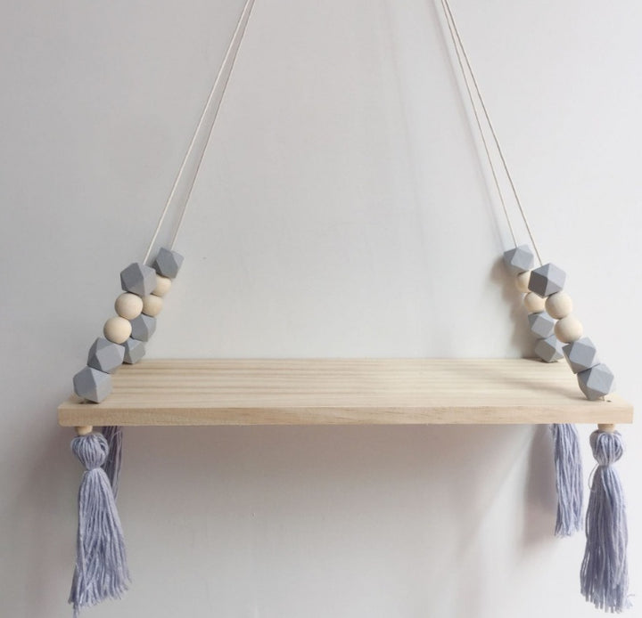 Nordic style colorful beads tassel wooden Wall Shelf